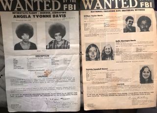 2 Fbi Wanted Posters.  Angela Davis (1970) Patty Hearst/sla (1974)