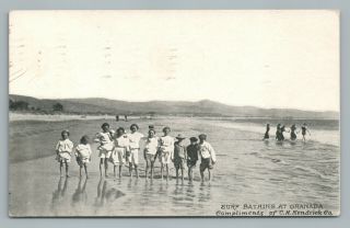 “surf Bathing” El Granada California—san Mateo County Ca Antique 1908