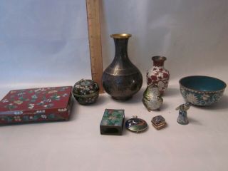 Antique Chinese Cloisonne Vase Box Enamel Trinket Bowl Frog Matchbox