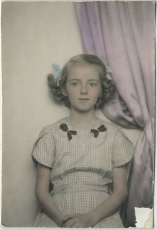 Gorgeous Hand Colored Tinted Little Girl W Bows & Ribbons