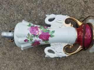 Victorian/vintage/antique Porcelain Flowered Table Lamp,  With Swan Arms.