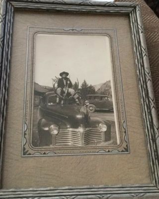 Rare Antique Photograph Woman Hunter Rifle With Deer In Car