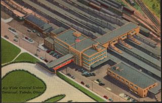 Vintage Linen Postcard Air View Central Union Terminal Toledo Oh 1940s