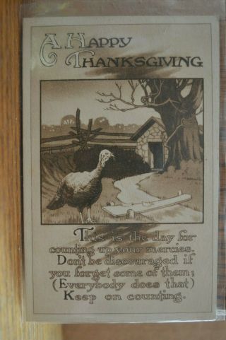 1916 Turkey At A Creek - A Happy Thanksgiving With Poem Postcard - Artwork