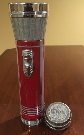 Vintage Eveready Flashlight 2 Cell Grey/red Lithograph With Saddle Switch 4251