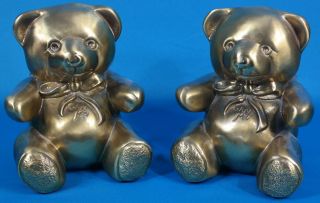 Vintage Pm Craftsman Heavy Brass Bear Signed Bookends