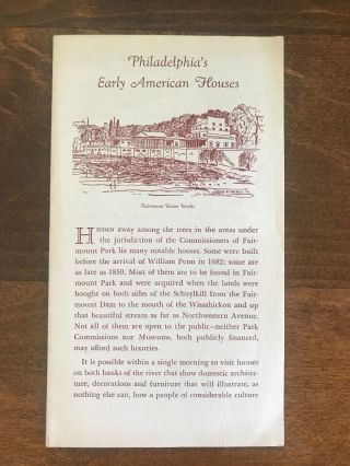Brochure Philadelphia’s Early American Houses Fairmount Park