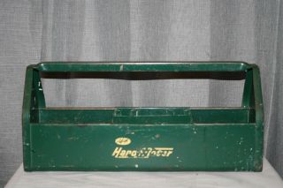 Vintage Green Metal Tool Tote Box With Sliding Tray