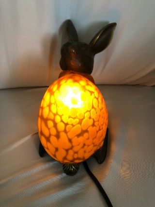 Tin Chi Bunny Rabbit Table Lamp Night Light Amber Glass/ Bronze 1996 3