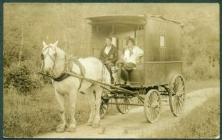 1915 Real Photo Postcard Horse And Carriage,  Passengers & Dog,  Vf