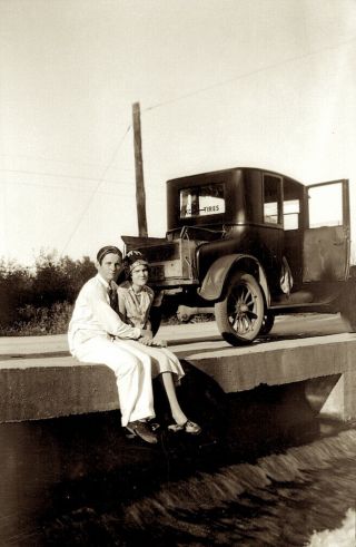 1920s Era Photo Negative Car Flapper Girl W Beau Modified Auto Short Bed Truck