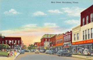 Harrisburg Illinois Main Street Scene Historic Bldgs Antique Postcard K69030