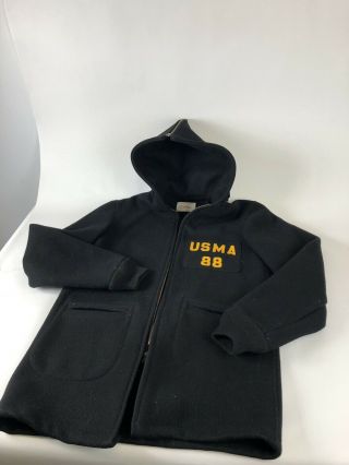 USMA 88 West Point Cadet Military Army Black Wool Vintage Parka Coat Large 2