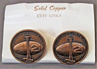 Scarce 1962 Seattle Century 21 Worlds Fair Solid Copper Cuff Links On Card