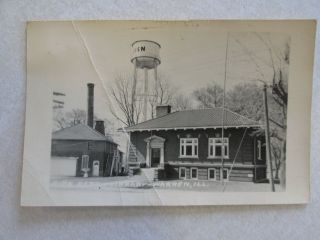 Xx79 Vintage Postcard Rppc Library Water Tower Warren Il Illinois Street Scene