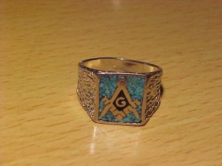 Vintage Masonic Ring With Turquoise Size 9 1/2