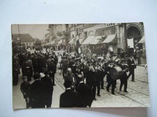 Vintage R/p Postcard.  Marching Band.  Liepaja.  Latvia.  1920s