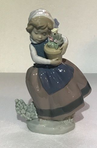 Lladro Figurine Spring Is Here Girl With Flowers Pot 5223 6.  5 " H