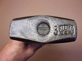 Vintage PLUMB USA 3 Lb.  SLEDGE HAMMER Hickory Handle Blacksmith Tool 2