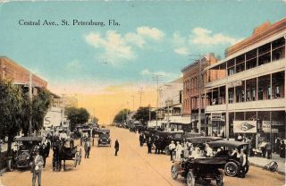 C.  1910 Early Cars Central Ave.  St.  Petersburg Fl Post Card