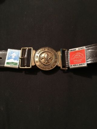 1967 World Scout Jamboree Boy Scouts Belt Buckle & Leather Belt Subcamp Olympia