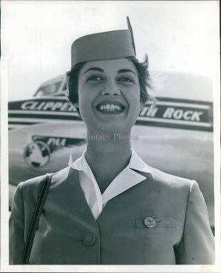 Pan Am Clipper Rock Stewardess Airplane Smiling Face Photo 8x10