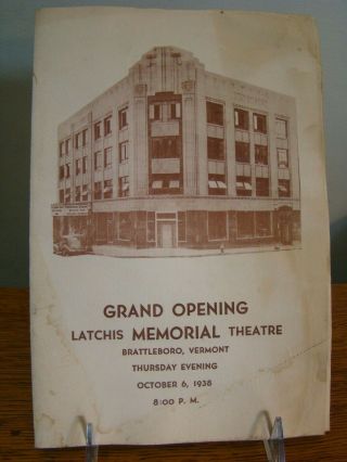 Scarce 1938 Grand Opening Latchis Memorial Theatre Brattleboro Vt Brochure