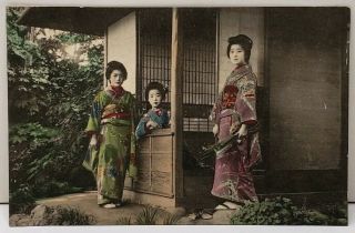 Japanese Hand Colored Geisha Girls Tinted Photo Postcard E7