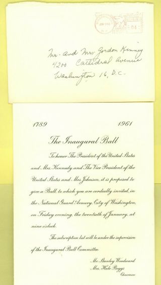 1961 Vintage President John Kennedy The Inaugural Ball Invitation W/envelope