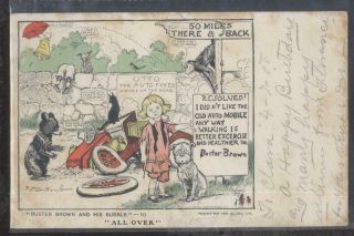Postcard R.  F.  Outcault Artist Signed Buster Brown & Friends W/junk Car 1910 