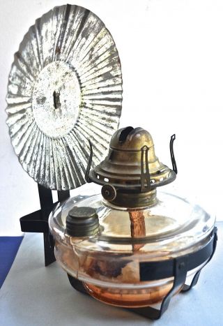 Vintage Wall Mount Oil Lamp With Reflector & Scoville Burner