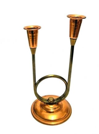 2 Candle Candelabra Copper And Gold Toned Metal Vintage Retro Holder Candlestick