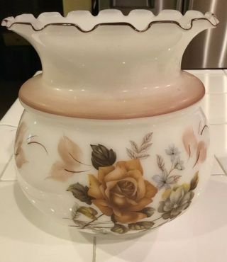 Vintage Milk Glass Floral Design Hurricane Lamp Shade
