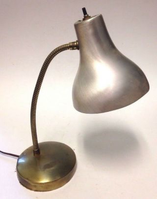 Vintage Industrial Stainless Gooseneck Table Lamp Desk Light Metal Mid Century
