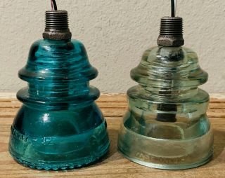 Two Vintage Glass Insulator Steampunk Lamp Light Shade,  Industrial,  Ready To Use