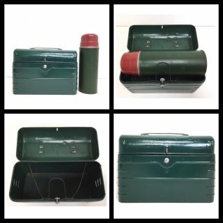 Vintage 1940’s Metal Lunch Box Pail Pat.  1912915 Green W Aladdin Hy - Lo Thermos