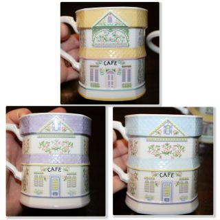 1992 Lenox Village Fine Porcelain Coffee Pot & 3 Cups Mugs Victorian NEAR 2