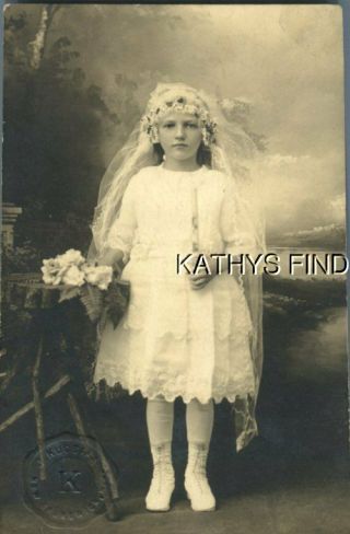 Real Photo Rppc A,  1330 Girl In Dress Holding Flowers