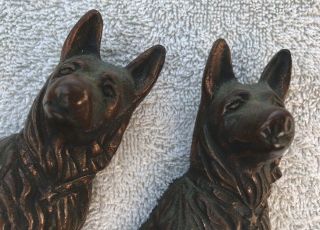 Antique German Shepherd Chief Of Police Dog Cast Iron Bookends/Brass Wash 2