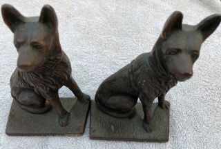 Antique German Shepherd Chief Of Police Dog Cast Iron Bookends/Brass Wash 8