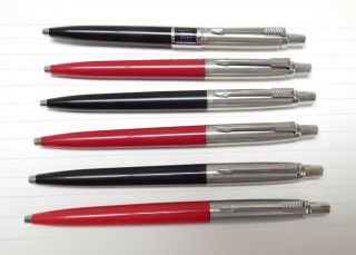 6 Vintage Red Black Stainless Steel Parker Jotter Ballpoint Pen Dome Top