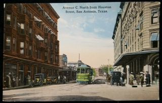 1910 San Antonio Tx Ave C From Houston St Horses Wagons & Cars Vintage Postcard