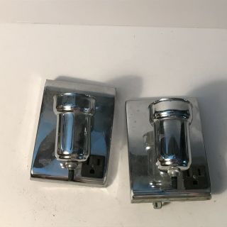 Antique Matching Pair Chrome Mid Century Modern Electric Wall Sconces