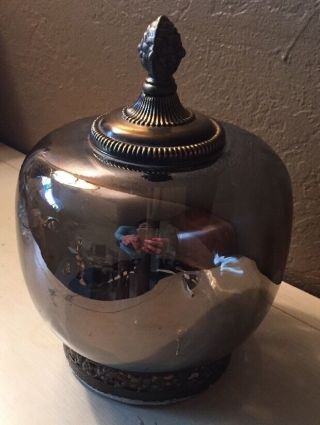 Vtg Mirrored Glass Globe Ceiling Light Fixture Retro Mcm Hollywood Regency