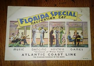 1930s Railroad Advertising Postcard Atlantic Coast Line Florida Recreation Car