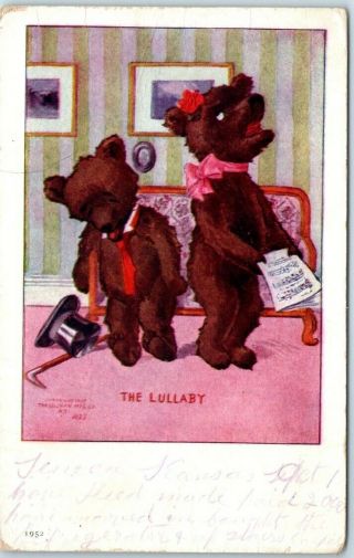 Vintage Ullman " Romantic Bears " Postcard The Lullaby Teddy Bear Singing 1909