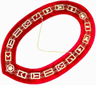 Masonic Regalia Master Mason Golden Metal Chain Collar Red Backing - - 3112