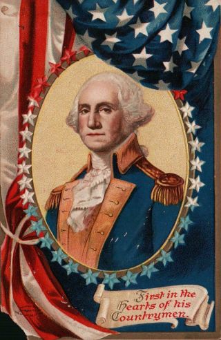 Artist Clapsaddle First In Hearts.  George Washington Vintage Patriotic Postcard