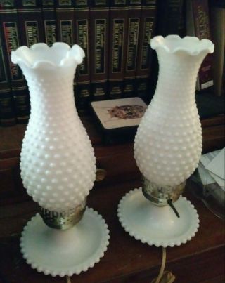 2 Vintage White Milk Glass Table Lamp Electric