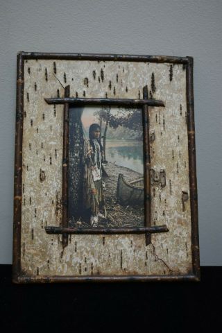 Antique Birch Bark & Twig Frame With Native American Print